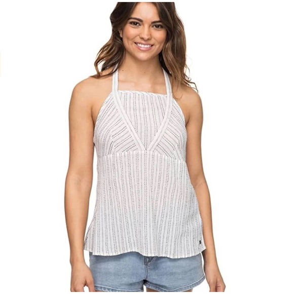 Roxy I Feel Sea White & Black Stripe Halter Top NWT - Picture 1 of 12